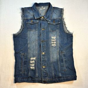 Nasky Distressed Ripped Denim Vest Sleeveless Retro Jean Jacket